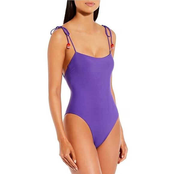 Gianni Bini Dannijo Fiona Purple One Piece Low Back Swimsuit New Size XS Crochet - Picture 1 of 8